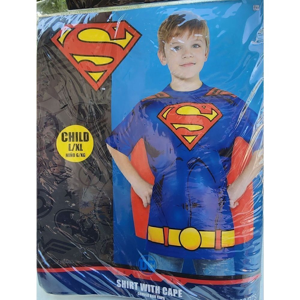 SUPERMAN Youth Costume Tee Shirt with Cape L/XL up to 16